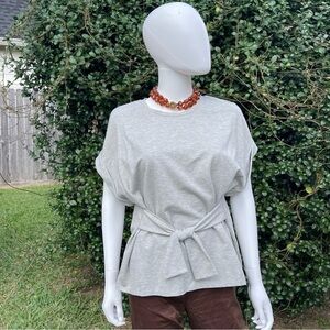 Express Tie Front Rayon Short Sleeve Gray Blouse